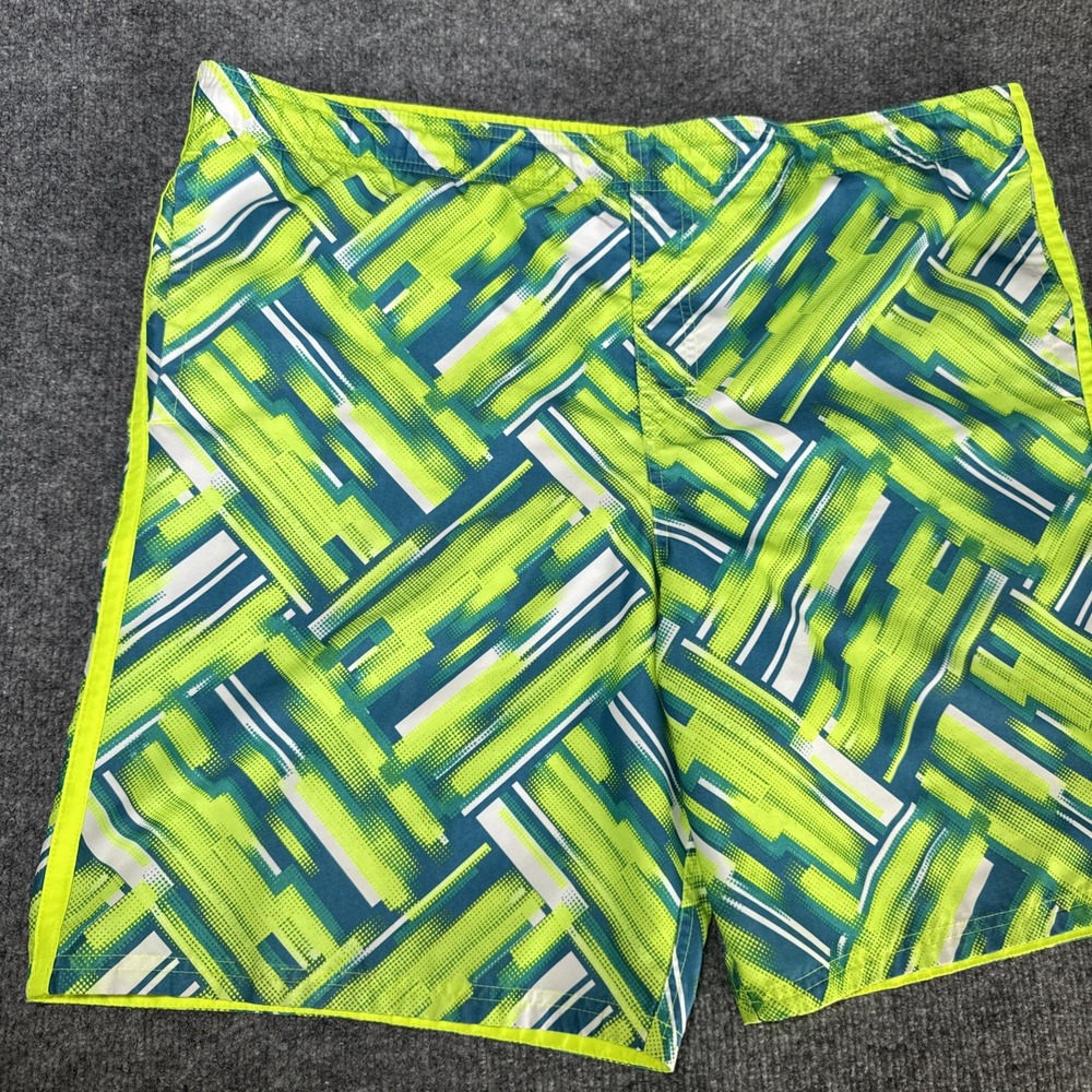 Nike Board Shorts Green Geometric Swim Trunks Men L Mesh Lined Surf Better World - Picture 2 of 12